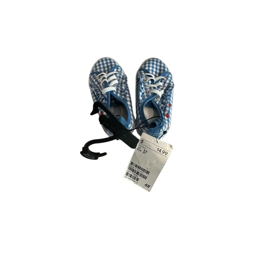 H&M Kids Girls Shoes Size 7 Flat Checkered Blue And White Brand New With‎ Tag